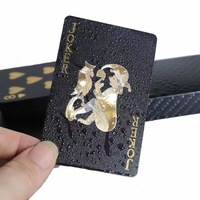 Cartes à jouer en PVC noir et or personnalisées, directement de l'usine, durables, imperméables, écologiques, cartes de poker de luxe avec feuille d'or pour les fêtes