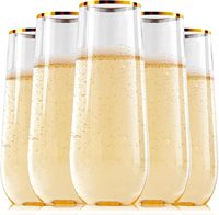 Stock en gros 270ml verres à vin transparents gobelets flûte à champagne en plastique avec bord doré pour mariage