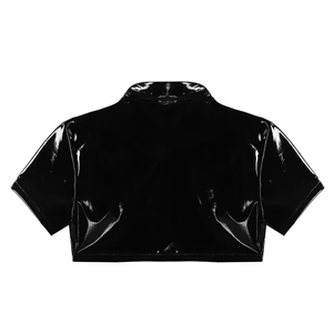 Heren sexy korte mouwen PVC lederen shirt glanzend erotisch vormende koker latex top casual T-shirt kort lederen jack voor heren - Product Image 6