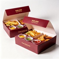 Boîte d'emballage personnalisée en carton ondulé pour churros, frites, crêpes à emporter, avec insert promotionnel pour sauce et logo