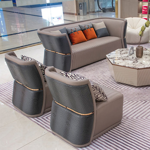 Set Divano di Lusso per Soggiorno, Moderno Divano Componibile 321 in Pelle Trapuntata, con Schienale Ergonomico in Legno per Villa <span class=keywords><strong>e</strong></span> Hotel - Product Image 3
