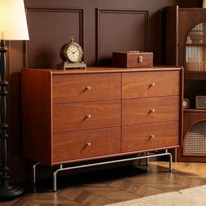 Premium Curved Edge Solid Wood 6 <b>Drawer</b> Dresser Large Storage Mid Century Modern Sideboard Vintage <b>Walnut</b> Cabinet With Metal Leg - Product Image 3