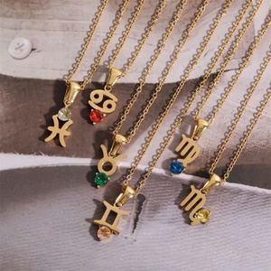 18K Gold Plated Zodiac Sign Round Zircon Birthstone Charm Necklace Stainless Steel Zodiac Birthstone Necklace for Women Jewelry - Product Image 5