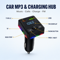 Chargeur de voiture Bluetooth, lecteur de musique MP3 Bluetooth pour voiture, transmetteur FM mains libres, chargeur de téléphone double USB