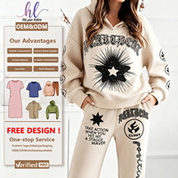Ensemble survêtement streetwear femme personnalisé avec logo imprimé, fabrication OEM, faible MOQ, sweat à capuche oversize + pantalon large