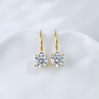 Orecchini Pendenti Classici a Quattro Punte in Oro Giallo 18K con Diamanti Coltivati in Laboratorio, Orecchini Raffinati alla Moda, Orecchini con Diamanti, Orecchini in Oro