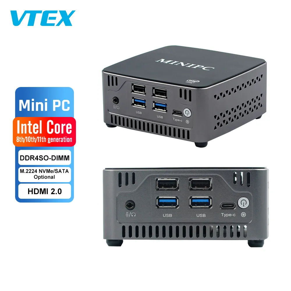 Vtex Mini 8Gb 256Gb Mini Pc Wins11 ProDdr4デスクトップコンピューター22.5GネットワークカードMini Pc for Digital Signage Bank School