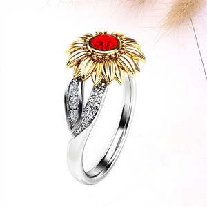 Anillo de girasol bicolor con diamantes para mujer, oro blanco con diamantes de talla brillante redonda, joyería para uso diario - Product Image 2
