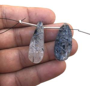 ธรรมชาติสีดำ Rutile พลอยที่ไม่ซ้ำกัน2ชิ้นลูกแพร์รูปร่างขนาดใหญ่ได้รับการรักษาหยาบทำให้ต่างหูจี้ที่สวยงาม - Product Image 2