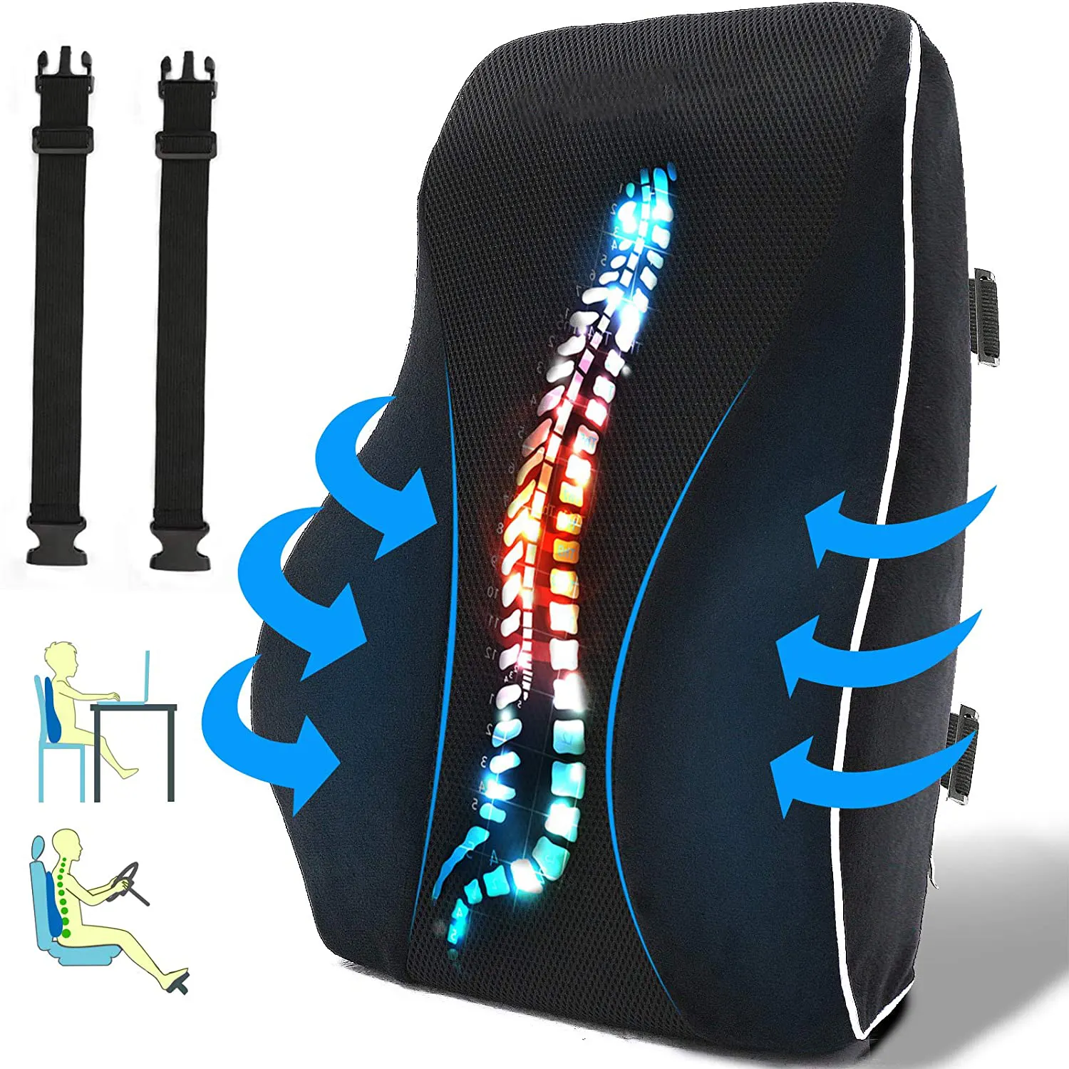 De la columna Lumbar almohada coche Resto de memoria lumbar almohada ideal apoyo lumbar almohada lumbar silla