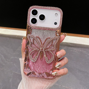 Funda para Teléfono Móvil con Diseño de Mariposa Degradada y Diamantes para iPhone 17 16 15 Pro Max, con Ondas Brillantes y Recubrimiento Electrochapado de TPU - Product Image 3