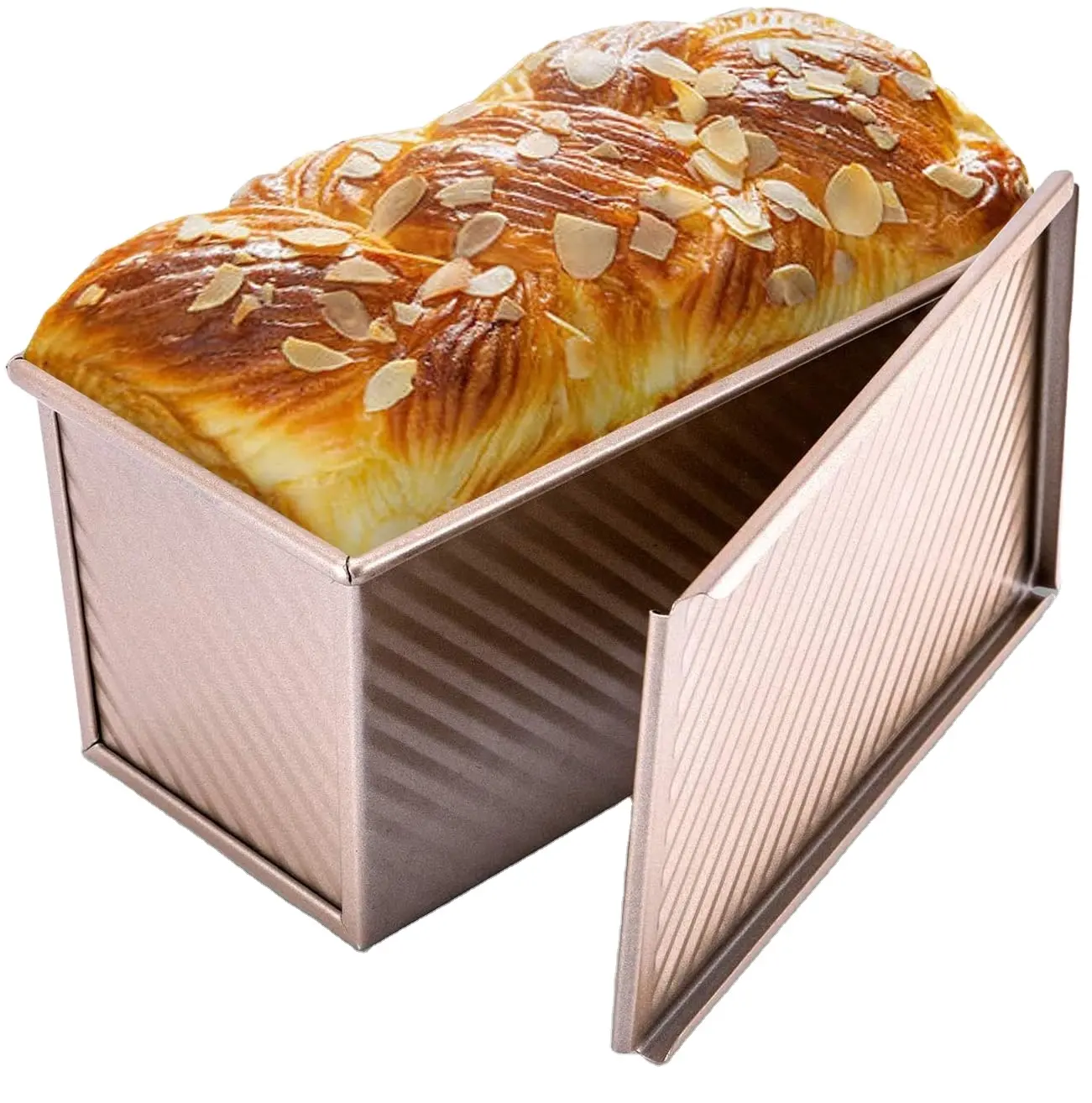 LJW Pullman Loaf Pan with Lid Bakeware for Baking Bread Carbon Steel Corrugated Bread Toast Box Non Stick Bread Mould bakeware