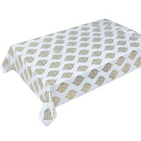 Nappe de table en PVC à motif damassé doré de luxe, imprimé floral médaillon vintage, imperméable et anti-taches, en plastique