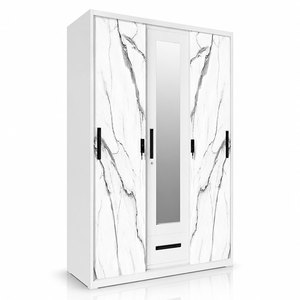 Metal <strong>Wardrobe</strong> for Clothes 3 Door Steel Printed Sliding Cabinet <strong>with</strong> <strong>Mirror</strong> <strong>and</strong> <strong>Drawer</strong> Modern Bedroom Closet - Product Image 1