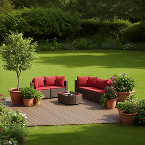 Brown Rattan Garden <b>Sofa</b> <b>Set</b> Outdoor Patio Furniture With Red Cushions Waterproof UV Resistant PE Wicker <b>Sofa</b> Ensemble - Product Image 2