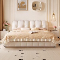 Cadre de lit blanc cassé, lit plateforme moderne rembourré et moelleux pour chambre d'adulte, taille Queen/King