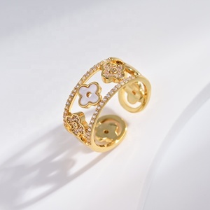 Anillo de latón chapado en oro clásico de 14K y 18K con diseño de flor, joyería de cobre para boda, compromiso, estilo vintage, unisex, anillos de promesa a la moda. - Product Image 4