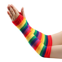 FF3173 hiver femmes ouvert doigt bras chaussettes tricot chauffe-poignets rayure gants mitaines arc-en-ciel manchettes longs gants sans doigts