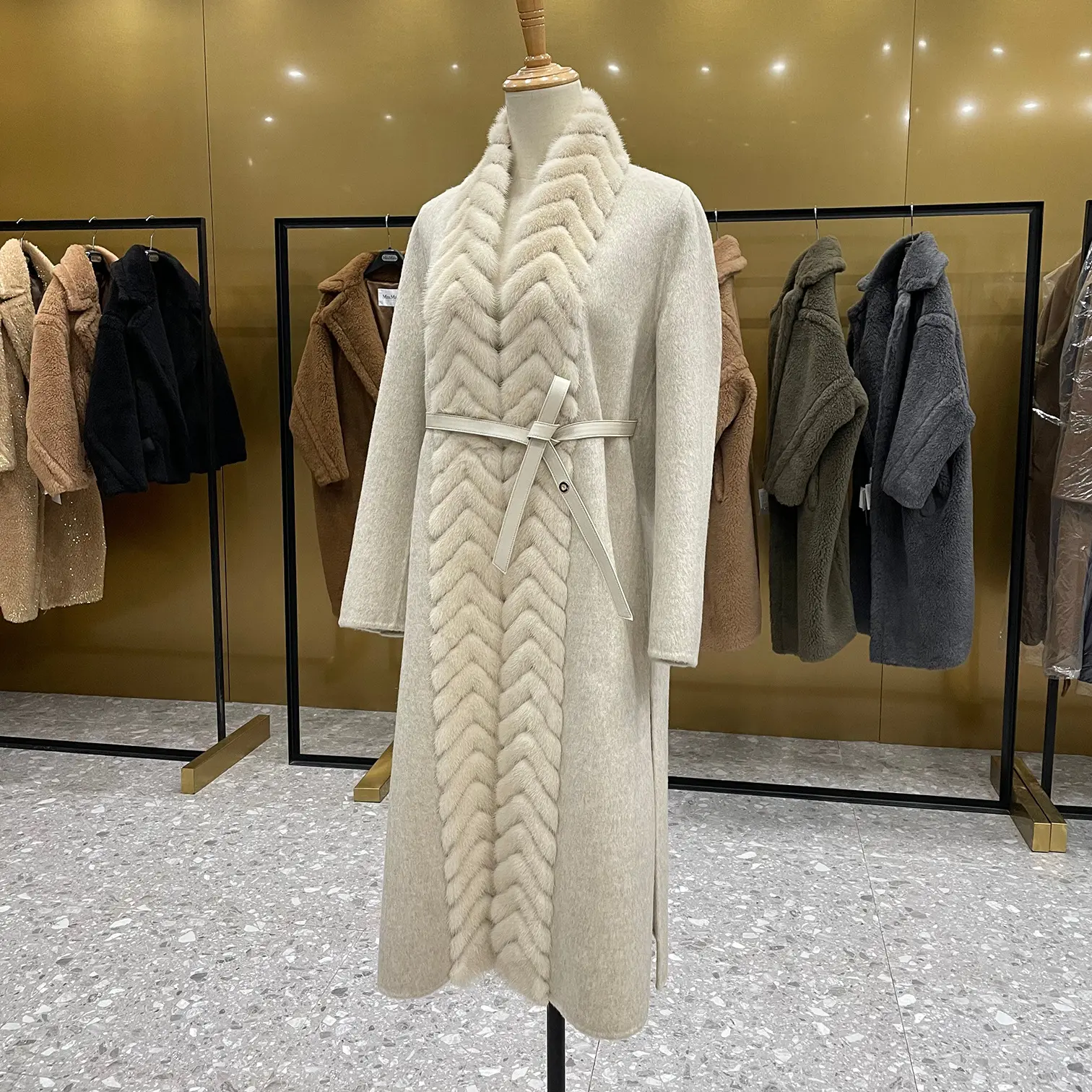 2023 New Arrival Custom GCS Autumn Winter Wool Cashmere Women Coat With Fur Collar