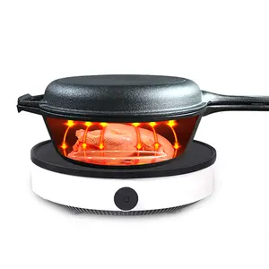 プレシーズンオーブン調理器具屋内キャンプ鋳鉄マルチクッカー2 in 1フライパン、フライパン蓋セット付き