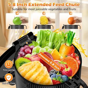 Extracteur <span class=keywords><strong>de</strong></span> jus à froid 2-en-1 avec <span class=keywords><strong>goulotte</strong></span> large <span class=keywords><strong>de</strong></span> 5,8 pouces, moteur silencieux 400W, nettoyage facile, protection contre la surchauffe pour légumes et fruits entiers - Product Image 4