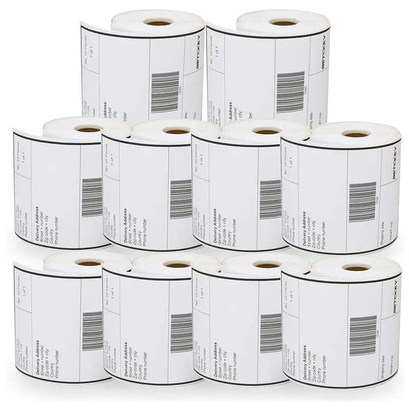 Harga pabrik 100X150mm thermal paper label roll dan pengiriman label stiker kompatibel 4x6 thermal 500 label