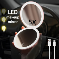Miroir de maquillage portable pliable à double face, 5x/10x, avec éclairage rond, 3 couleurs réglables, cadre en plastique