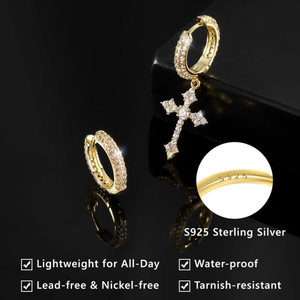 KRKC&CO 925 <b>Silver</b> Christian <b>Cross</b> Pendant <b>Earrings</b> with Princess Cut Zircon Hip Hop Style Women's Religious Jewelry - Product Image 4