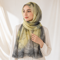 Hijab en polyester à imprimé floral Art Lotus, léger, aspect mousseline, foulard pour femmes musulmanes, pour un usage quotidien