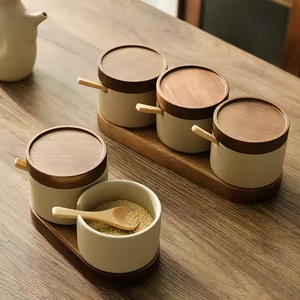 Dxcaicc Lot De Pots à épices En Céramique Rustiques Avec Plateau, Cuillère, Récipient De Rangement Pour Assaisonnement, Pots à épices En Céramique