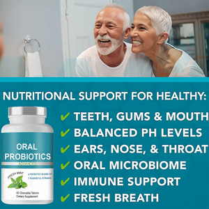 Probióticos Orales, Mezcla de 60 Tabletas Masticables, 7 Cepas, 6 Mil Millones de UFC, Suplemento Probiótico, Menta Fresca, Salud Bucal, Salud Digestiva para Adultos - Product Image 3
