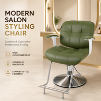 Fauteuil de Barbier Pivotant en Cuir Vert avec Base Ronde Argentée, Chaise de Coiffure et de Rasage pour Salon de Barbier, Mobilier de Salon Argenté