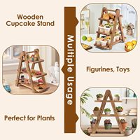 Support à cupcakes en bois, 3 niveaux avec surface de qualité alimentaire, support à gâteaux en bois d'acacia, 3 niveaux, bois pour aliments et jouets, pliable