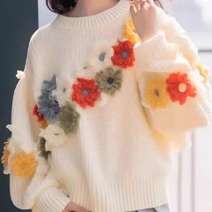Maglione carino in stile dolce primavera e autunno con Design a fiori bianchi - Product Image 3