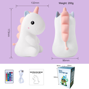 Silicone <b>Unicorn</b> <b>Night</b> <b>Light</b> 173mm Colorful LED Remote Control Bedroom Bedside Lamp - Product Image 1
