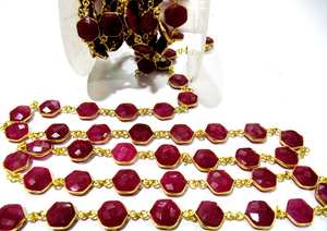 Cuentas Conectoras de Bisel Teñidas de Alta Calidad, Piedras Preciosas de Rubí Facetadas en Forma de Briolette Hexagonal de 15 mm, 13 Pulgadas, Accesorios para Joyería - Product Image 4