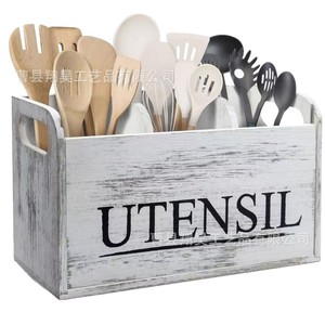 Wooden Utensil <b>Storage</b> <b>Box</b> With Dividers For <b>Kitchen</b> Tools Spoon Chopstick Organizer Rectangle Standing Type Desktop Cabinet - Product Image 2