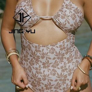 Traje de Baño de Diseño Personalizado con Logotipo, Estampado Playero, Tirantes Huecos, Traje de Baño de una Pieza, OEM, Nailon Reciclado - Product Image 6