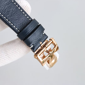 Reloj de Lujo para Hombre de Primera Calidad, Caja en Oro Rosa, Esfera Azul, Correa de Cuero Genuino Negro, Mecánico Automático con Fecha y Luminiscencia, Nuevo - Product Image 5