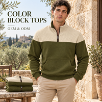 Sweat-shirt Homme Col Montant Zippé à Blocs de Couleurs Manches Longues Poche Kangourou Logo Personnalisé Commande en Gros OEM ODM