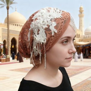 หรับผู้หญิงผ้าโพกหัวผ้าโพลีเอสเตอร์ผูกโบว์แบบปรับแต่งได้หมวกแก๊ปผ้าโพกหัวสไตล์อาหรับพิมพ์ลายระบายอากาศได้ผ้าทอสี่ชิ้น - Product Image 1