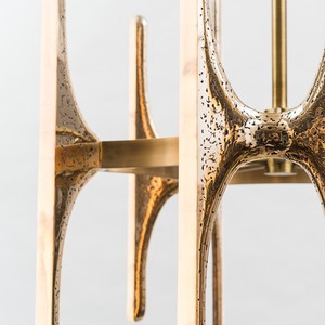 Square Brass <b>Chandelier</b> With Marble Accents LED <b>Light</b> Source For Living Room Bedroom Home Lighting Fixture - Product Image 4