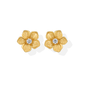 Diseño Original pendiente de moda flor cinco pétalos Flor de melocotón chapado en oro pendientes de tuerca para las mujeres - Product Image 1
