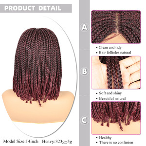 Perruque Lace Front pour Femme, Style Tresses Courtes Tressées au Maïs, Marron Foncé, Adaptée aux Femmes Noires - Product Image 3