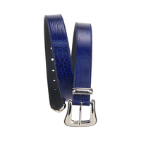 Ceinture en cuir PU gaufré crocodile bleu pour femme, avec boucle argentée sculptée, style mode, pour fournisseurs B2B