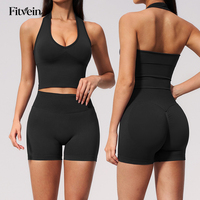 Ensembles de yoga essentiels anti-choc à col halter, shorts de sport taille haute, shorts de course