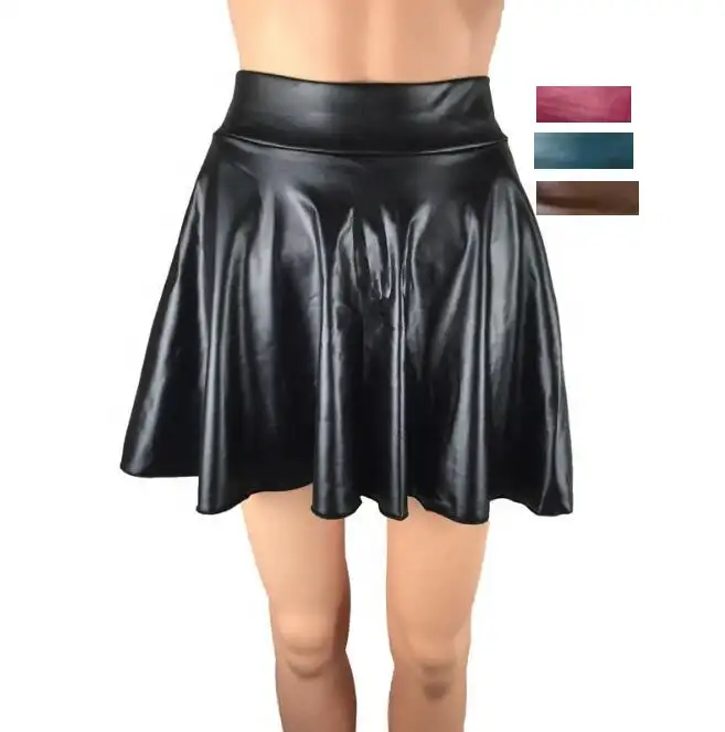 Ecowalson महिलाओं के आकस्मिक फैशन Flared Pleated एक लाइन सर्किल स्केटर स्कर्ट पीवीसी स्कर्ट
