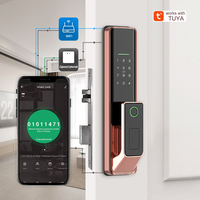 ANG Serrure de porte intelligente à code d'accès sans clé, alimentée par piles AA, télécommande, compatible avec l'application Tuya ou Ttlock