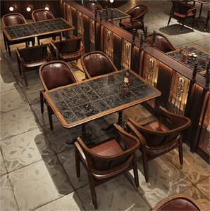 Set di Tavoli/Sedie in Legno Massello Stile Vintage Americano per Ristoranti Occidentali, Hotel, Sale da Pranzo, Lounge e Caffè - Product Image 3