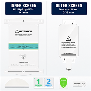 ชุดฟิล์มกันรอยหน้าจอสำหรับ <span class=keywords><strong>iPhone</strong></span> Ultra กระจกนิรภัยด้านนอก + ฟิล์มไฮโดรเจล TPU ด้านใน + ถาด HD ป้องกันเต็มจอ OEM MOQ50 - Product Image 2